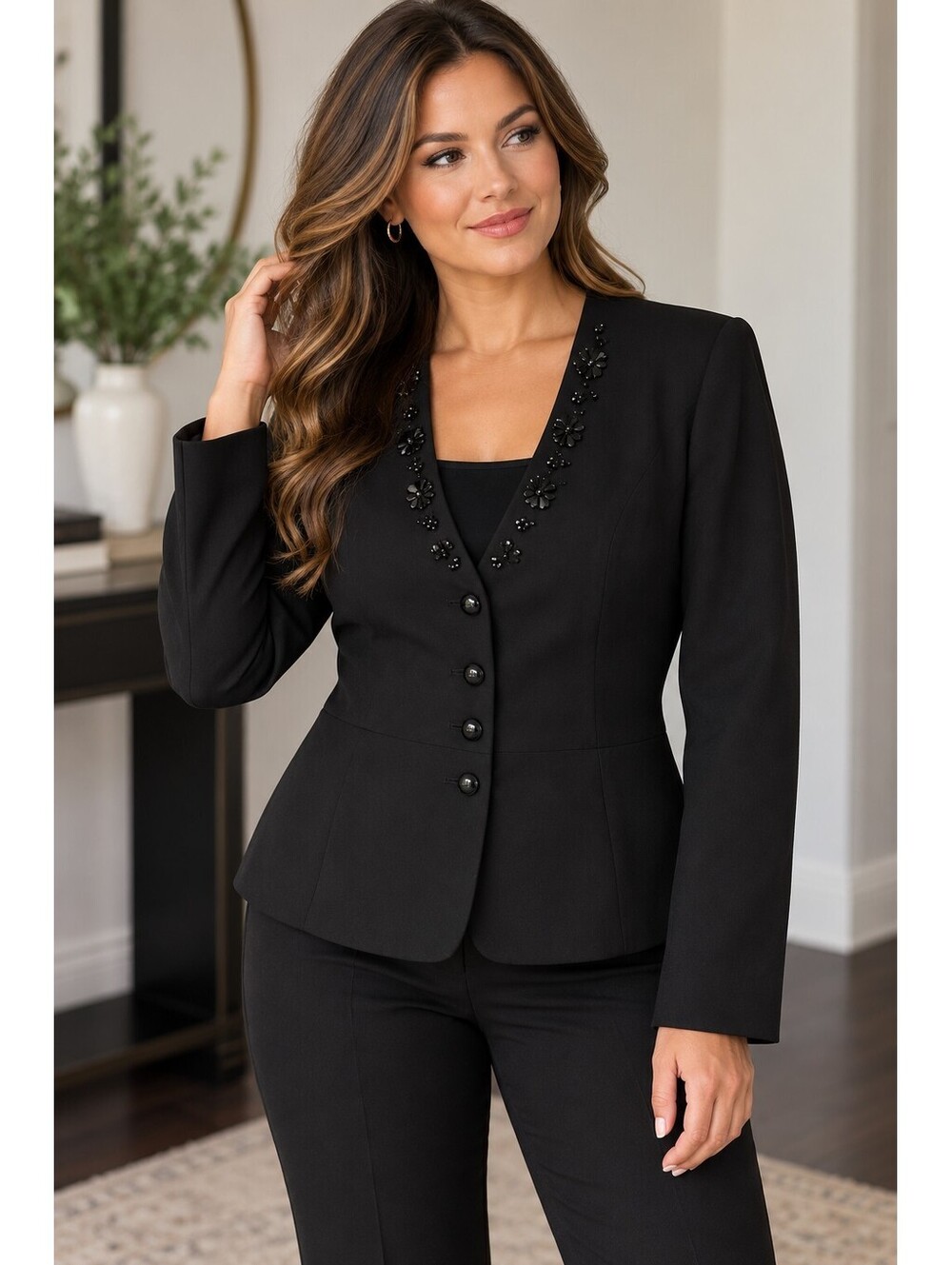 John Meyer Collection Black Embellished Peplum Blazer Women's Size 8 - Picture 2 of 5